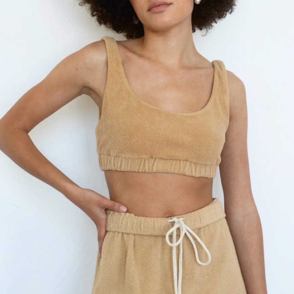 ZARA tan cotton terrycloth sports bra crop top size small